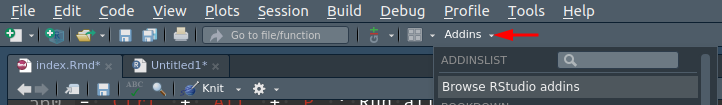 Addins can be installed with “Browse RStudio addins”
