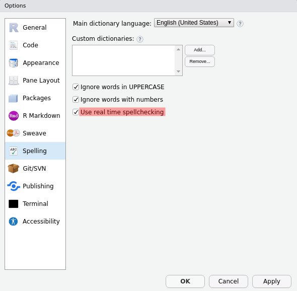 R-Studio 1.3 provide real time spellchecking