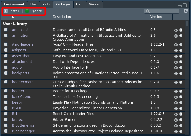 R-Studio package pane