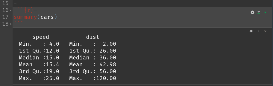 simple Rmd chunk with the outputs shown